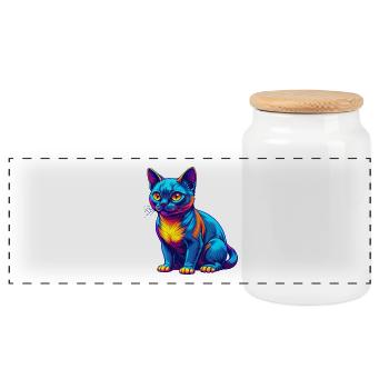 Burmesische Katze Rasse Karikatur Kawaii Tier Haustier - Panorama Keksdose mit Holzdeckel - Weiß - Vorne