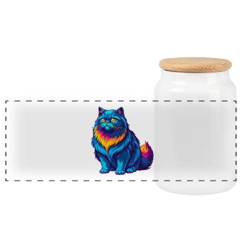 British Longhair Cat Breed Cartoon Kawaii Animal P - Panoramic Cookie Jar with Wooden Lid - white - Front