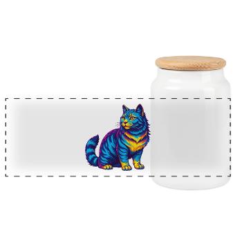 American Bobtail Cat Breed Cartoon Kawaii Animal P - Panoramic Cookie Jar with Wooden Lid - white - Front
