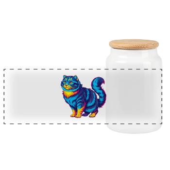 American Curl Cat Breed Cartoon Kawaii Animal Pet - Panoramic Cookie Jar with Wooden Lid - white - Front