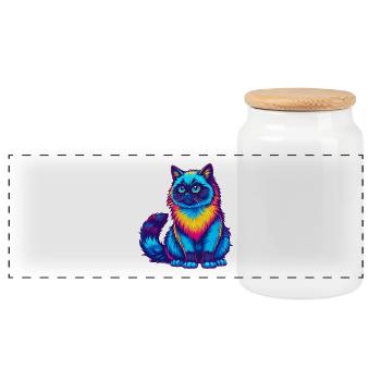 Chat Birman Race Dessin Animé Kawaii Animal De Compagnie - Boîte à biscuits avec couvercle en bois - blanc - Devant