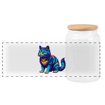 Foldex Chat Race Dessin Animé Kawaii Animal Pet - Boîte à biscuits avec couvercle en bois - blanc - Devant