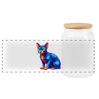 German Rex Cat Breed Cartoon Kawaii Animal Pet - Panoramic Cookie Jar with Wooden Lid - white - Front