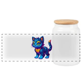 Pixie Bob Cat Breed Cartoon Kawaii Animal Pet - Panoramic Cookie Jar with Wooden Lid - white - Front