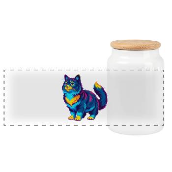 Karelian Bobtail Cat Breed Cartoon Kawaii Animal P - Panoramic Cookie Jar with Wooden Lid - white - Front