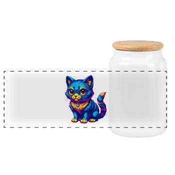 Khao Manee Cat Breed Cartoon Kawaii Animal Pet - Panoramic Cookie Jar with Wooden Lid - white - Front