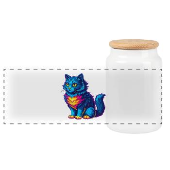Laperm Chat Race Dessin Animé Kawaii Animal Pet - Boîte à biscuits avec couvercle en bois - blanc - Devant