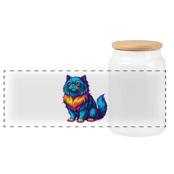 Persian Cat Breed Cartoon Kawaii Animal Pet - Panoramic Cookie Jar with Wooden Lid - white - Front
