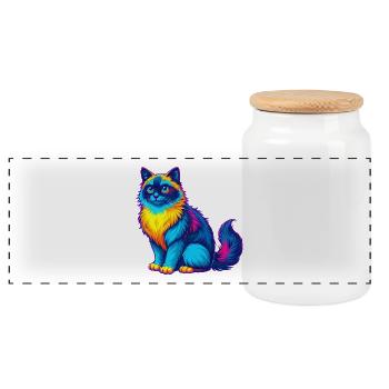 Ragdoll Katze Rasse Cartoon Kawaii Tier Haustier - Panorama Keksdose mit Holzdeckel - Weiß - Vorne
