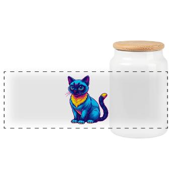 Siamkatze Rasse Karikatur Kawaii Tier Haustier - Panorama Keksdose mit Holzdeckel - Weiß - Vorne
