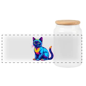 Siamesische Kurzhaarkatze Rasse Karikatur Kawaii Tier - Panorama Keksdose mit Holzdeckel - Weiß - Vorne