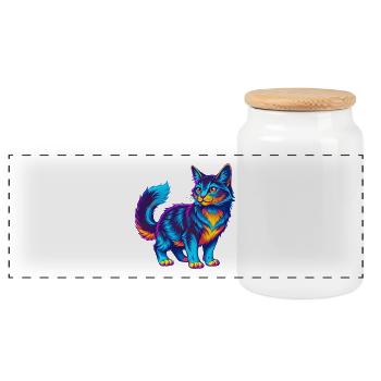 Chat Somali Race Dessin animé Kawaii Animal Pet - Boîte à biscuits avec couvercle en bois - blanc - Devant