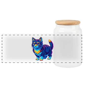 Korean Bobtail Cat Breed Cartoon Kawaii Animal Pet - Panoramic Cookie Jar with Wooden Lid - white - Front