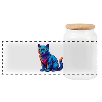 Chat bleu russe race dessin animé Kawaii animal de compagnie - Boîte à biscuits avec couvercle en bois - blanc - Devant