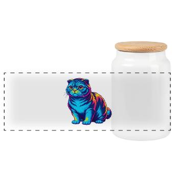 Schottische Falten Katze Rasse Karikatur Kawaii Tier Haustier - Panorama Keksdose mit Holzdeckel - Weiß - Vorne