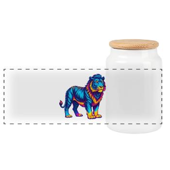 Liger hybride lion tigre chat race dessin animé Kawaii A - Boîte à biscuits avec couvercle en bois - blanc - Devant