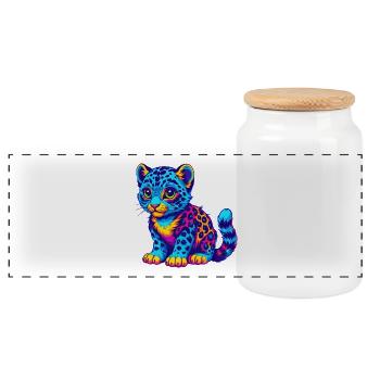 Schneeleopard Baby Katze Rasse Cartoon Kawaii Tier - Panorama Keksdose mit Holzdeckel - Weiß - Vorne
