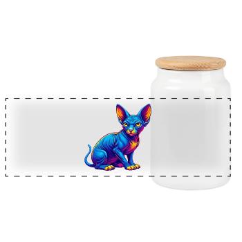 Sphynx Chat Race Dessin animé Kawaii Animal Animal Pet - Boîte à biscuits avec couvercle en bois - blanc - Devant