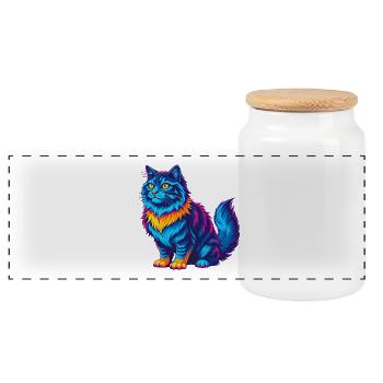 Sibirische Katze Rasse Karikatur Kawaii Tier Haustier - Panorama Keksdose mit Holzdeckel - Weiß - Vorne