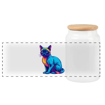 Tonkinese Katze Rasse Cartoon Kawaii Tier Haustier - Panorama Keksdose mit Holzdeckel - Weiß - Vorne