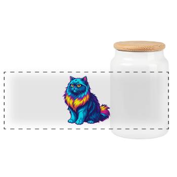 White Longhair Persian Cat Breed Cartoon Kawaii An - Panoramic Cookie Jar with Wooden Lid - white - Front