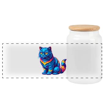 Scottish Straight Cat Breed Cartoon Kawaii Animal - Panoramic Cookie Jar with Wooden Lid - white - Front
