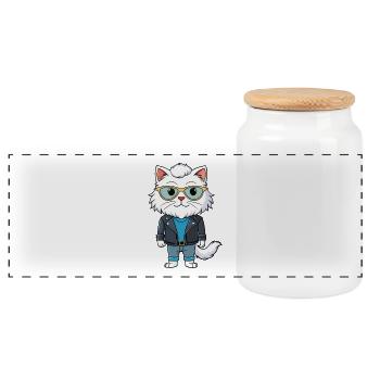 White Longhair Persian Funny Cartoon Kawaii Jacket - Panoramic Cookie Jar with Wooden Lid - white - Front