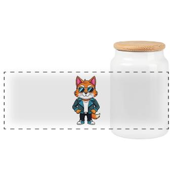 Turkish Angora Funny Cartoon Kawaii Jacket Sunglas - Panoramic Cookie Jar with Wooden Lid - white - Front