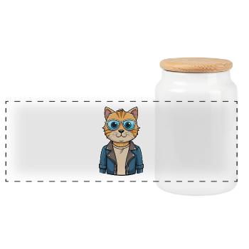 Scottish Fold Shorthair Drôle Dessin Animé Kawaii Jacke - Boîte à biscuits avec couvercle en bois - blanc - Devant