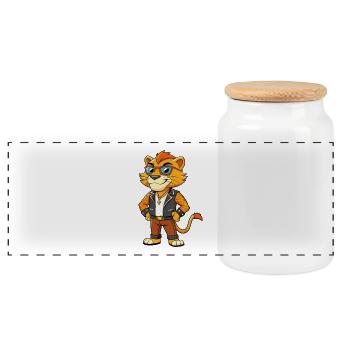 Liger Hybrid Lion Tiger Lustige Cartoon Kawaii Jacke - Panorama Keksdose mit Holzdeckel - Weiß - Vorne