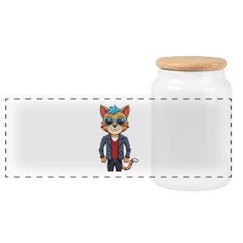 Européen Shorthair Drôle Dessin Animé Kawaii Veste Soleil - Boîte à biscuits avec couvercle en bois - blanc - Devant