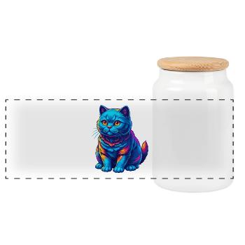 Scottish Shorthair Cat Breed Cartoon Kawaii Animal - Panoramic Cookie Jar with Wooden Lid - white - Front