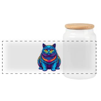 Britisch Kurzhaar Katze Rasse Karikatur Kawaii Tier - Panorama Keksdose mit Holzdeckel - Weiß - Vorne