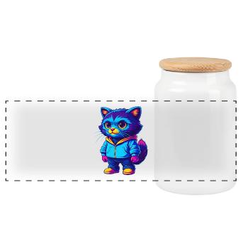 Chat Bambino Race Dessin Animé Kawaii Animal De Compagnie - Boîte à biscuits avec couvercle en bois - blanc - Devant
