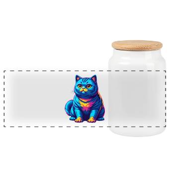 Anglais argent chat race dessin animé Kawaii animal de compagnie - Boîte à biscuits avec couvercle en bois - blanc - Devant