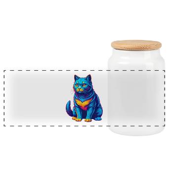 Amerikanische Polydaktylus-Katze, Rasse Cartoon Kawaii Anima - Panorama Keksdose mit Holzdeckel - Weiß - Vorne