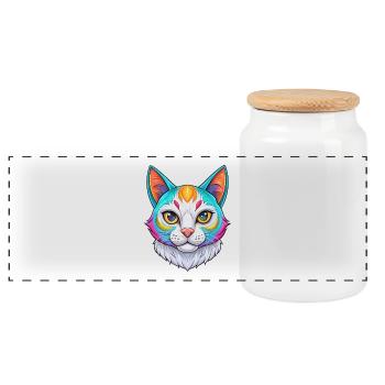 Coréen Bobtail Chat Race Dessin animé Kawaii Animal Pet - Boîte à biscuits avec couvercle en bois - blanc - Devant