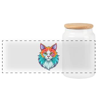 Ginger Longhair Cat Breed Cartoon Kawaii Animal Pe - Panoramic Cookie Jar with Wooden Lid - white - Front