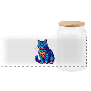 Hauskatze Rasse Karikatur Kawaii Tier Haustier - Panorama Keksdose mit Holzdeckel - Weiß - Vorne