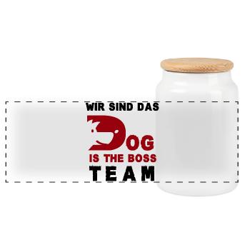 WIR SIND DAS DOG IS THE TEAM Hundehalter - Panorama Keksdose mit Holzdeckel - Weiß - Vorne