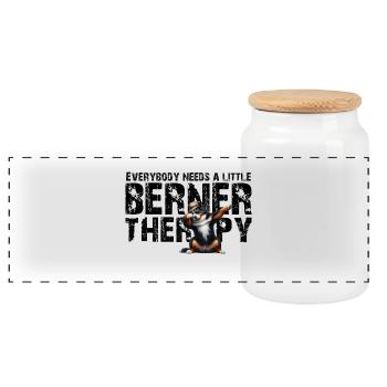 Bernese mountain dog - Panoramic Cookie Jar with Wooden Lid - white - Front