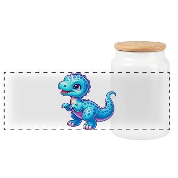 Dinosaur - Panoramic Cookie Jar with Wooden Lid - white - Front