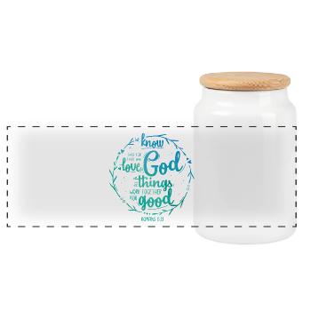 For those who love God - Romans 8:28 - Panoramic Cookie Jar with Wooden Lid - white - Front