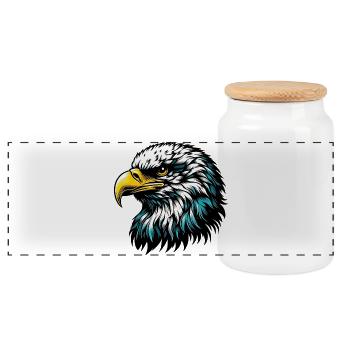 Eagle - Panoramic Cookie Jar with Wooden Lid - white - Front