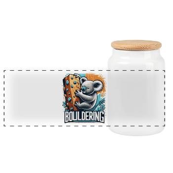 Bouldering Koala Gift - Panoramic Cookie Jar with Wooden Lid - white - Front