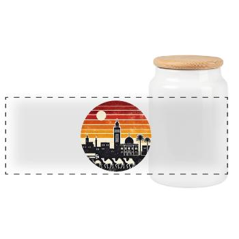 Marrakesh Moshe desert design - Panoramic Cookie Jar with Wooden Lid - white - Front