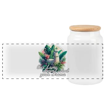 Llama Drama Positive Optimism Gift - Panoramic Cookie Jar with Wooden Lid - white - Front
