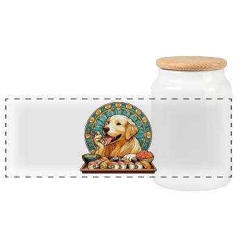 Sushi Golden Retriever Maki Gift - Panoramic Cookie Jar with Wooden Lid - white - Front