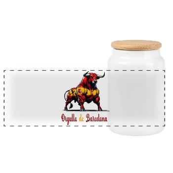The pride Barcelona flag design - Panoramic Cookie Jar with Wooden Lid - white - Front