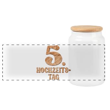5. Hochzeitstag - Hölzerne Hochzeit - Panorama Keksdose mit Holzdeckel - Weiß - Vorne